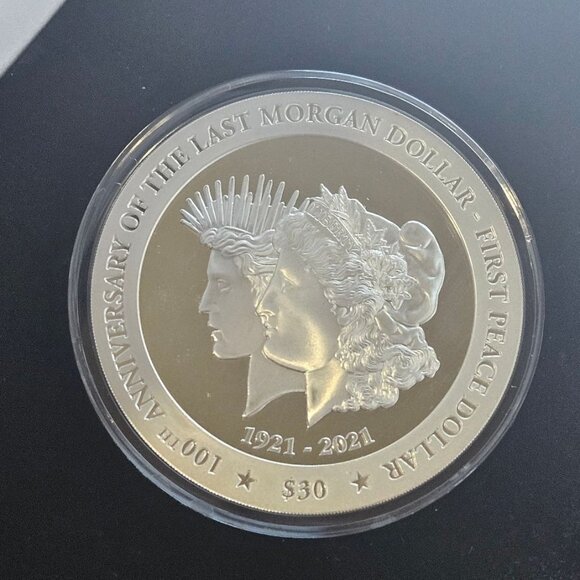 RARE 1921-2021 MORGAN-PEACE SILVER DOLLAR 100th ANNIV (5 oz) Proof - Box & COA - Picture 2 of 5